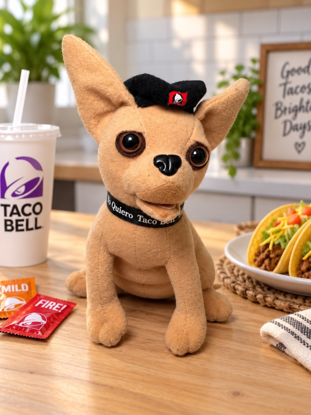 Vintage 1998 Taco Bell Chihuahua Plush Viva Gorditas Beret Applause 6" No Sound